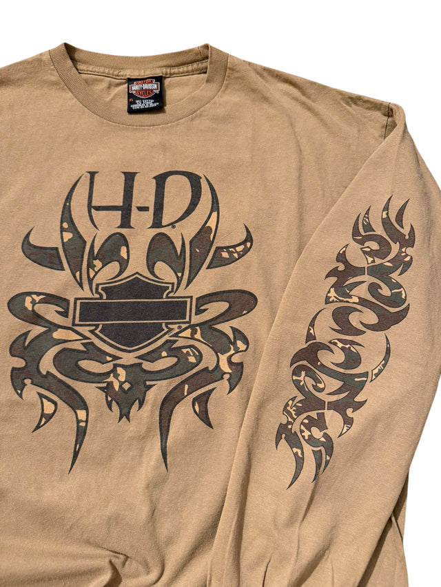 Vintage Harley-Davidson Tribal Bar & Shield Long Sleeve Tee - Smoky Mountain HD Tan