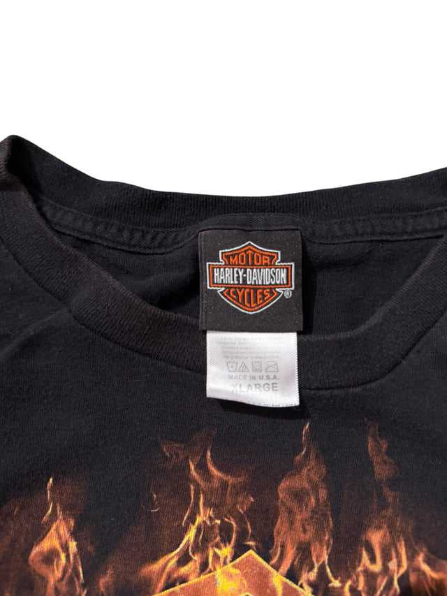 Vintage Harley-Davidson Skull Flame Bar & Shield Tee - Six Bends FL