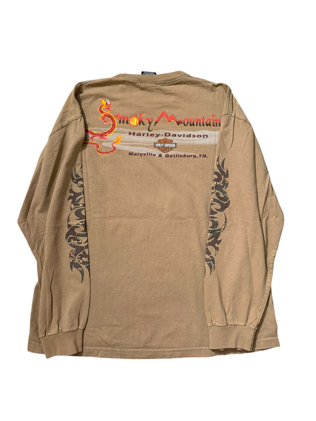 Vintage Harley-Davidson Tribal Bar & Shield Long Sleeve Tee - Smoky Mountain HD Tan