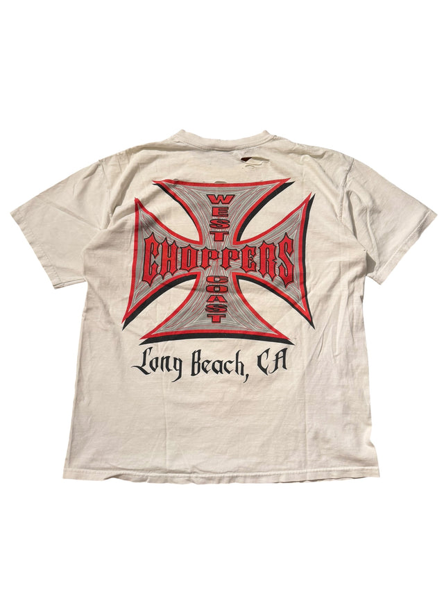 Vintage West Coast Choppers Iron Cross Tee - Distressed White