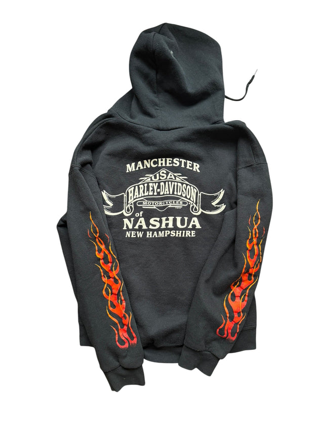 Vintage Harley Davidson Manchester Nashua Flame Zip Hoodie