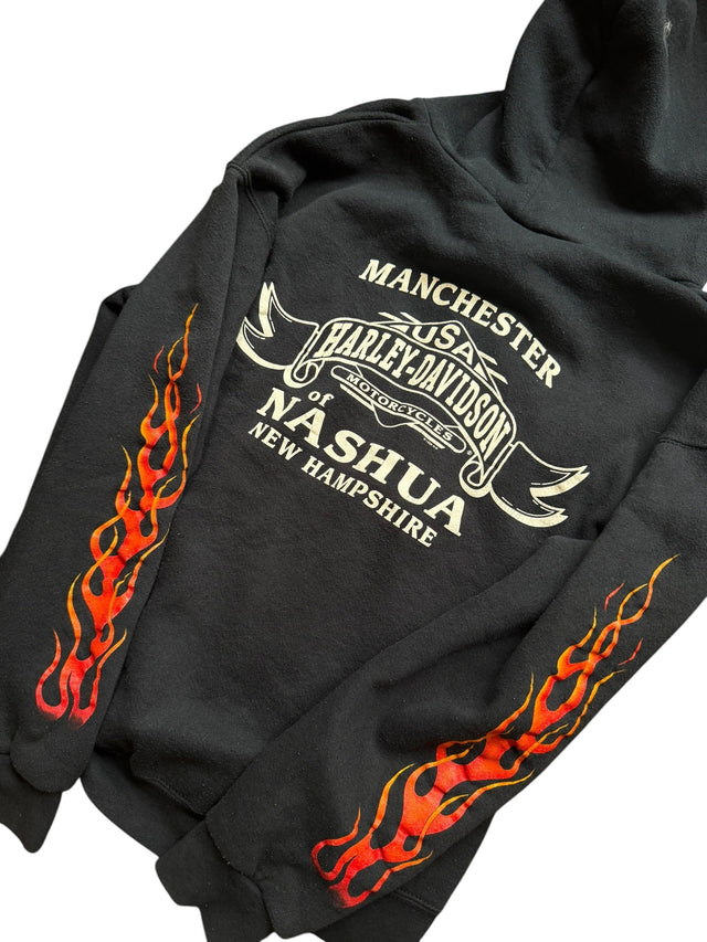 Vintage Harley Davidson Manchester Nashua Flame Zip Hoodie