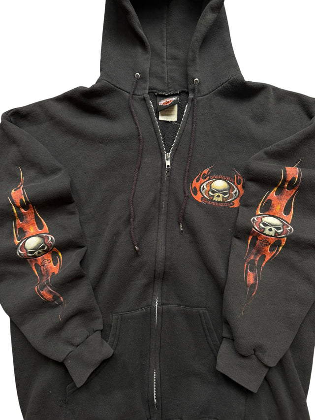 Mile High Harley Davidson Aurora Colorado Skull Flame Zip Hoodie