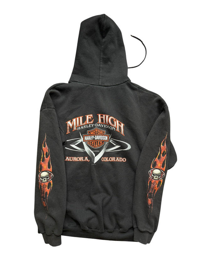 Mile High Harley Davidson Aurora Colorado Skull Flame Zip Hoodie