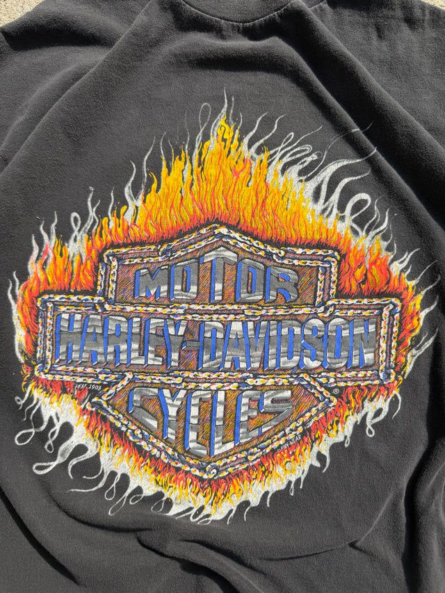 Vintage Faded Harley Davidson Flame Bar & Shield Tee