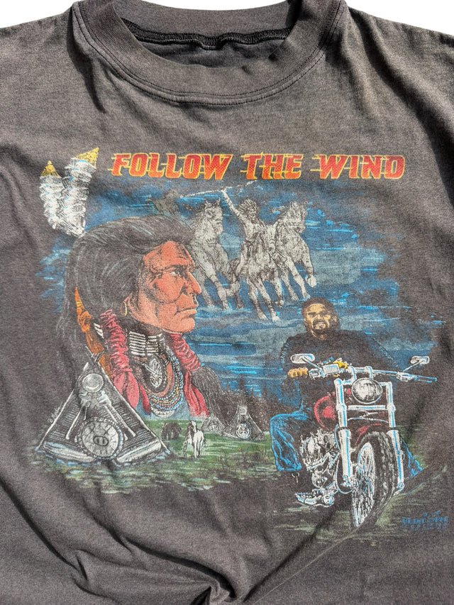 Vintage Faded Follow the Wind Biker Tee