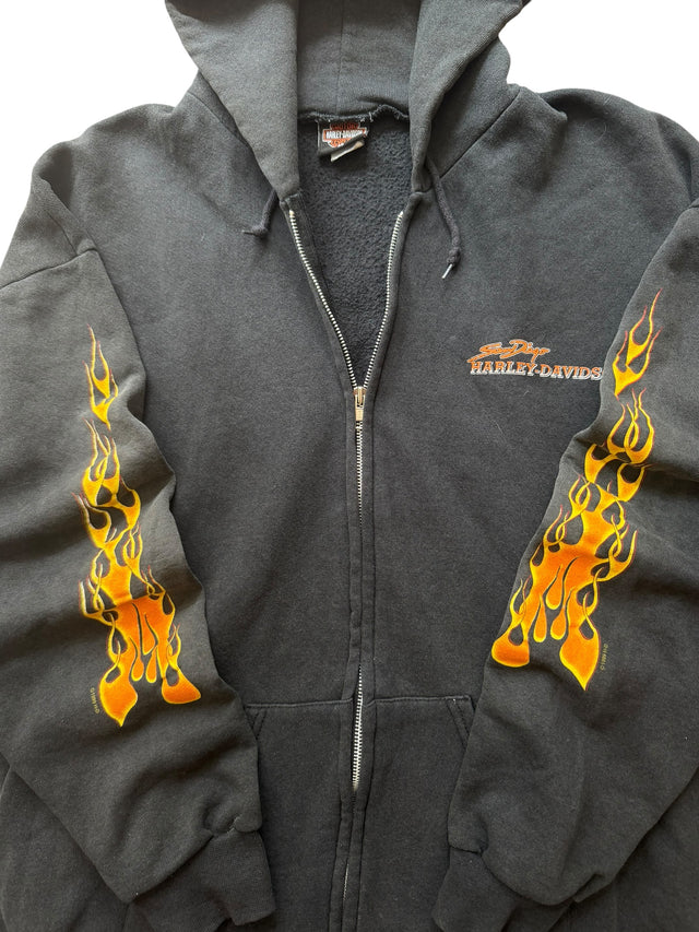 Vintage Faded Harley Davidson San Diego Flame Zip Hoodie