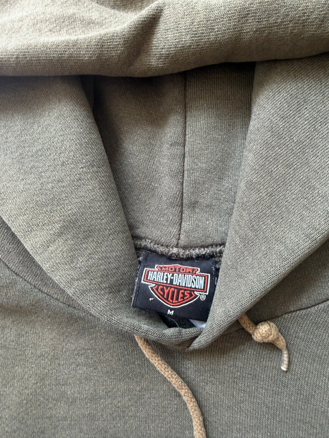 Vintage Faded Harley Davidson Olive Wings Pullover Hoodie