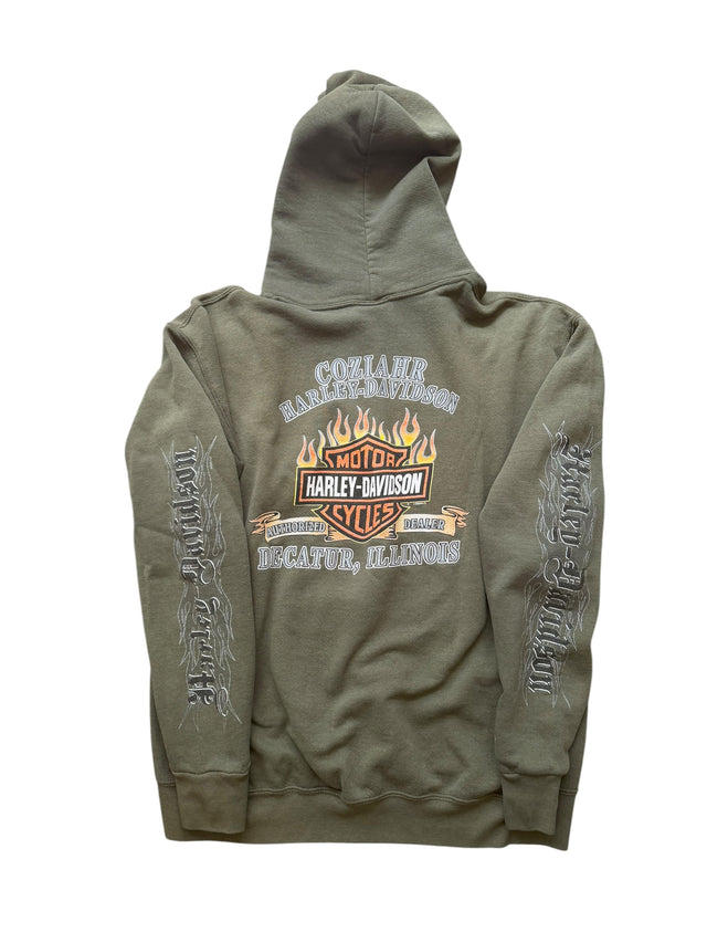 Vintage Faded Harley Davidson Olive Wings Pullover Hoodie