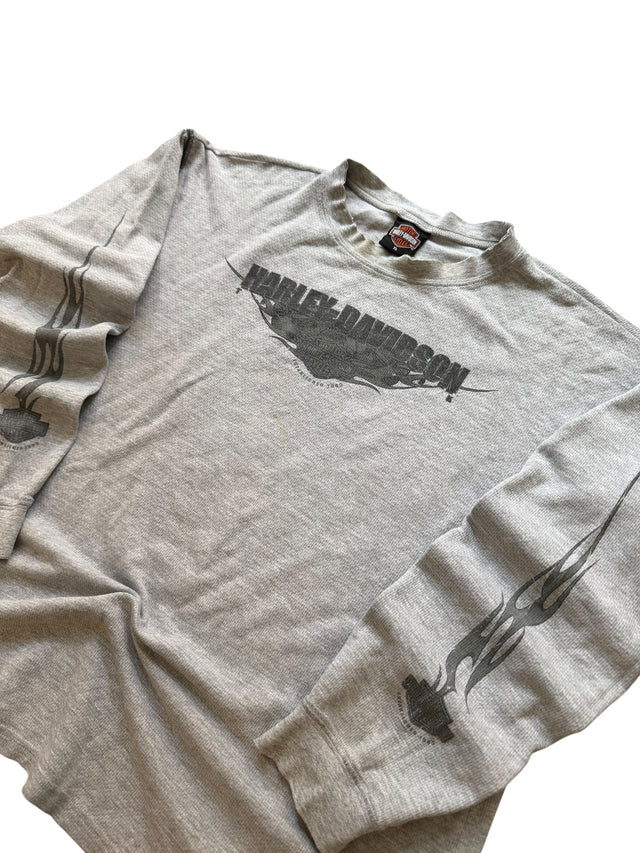 Vintage Faded Harley Davidson Gray Knit Thermal Long Sleeve