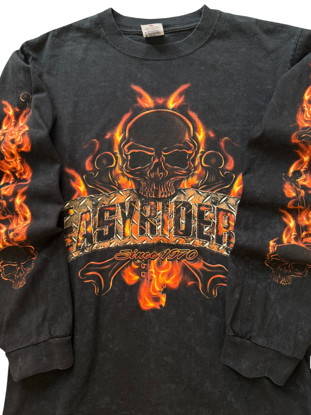 Vintage Faded Easy Riders Flame Skull Long Sleeve