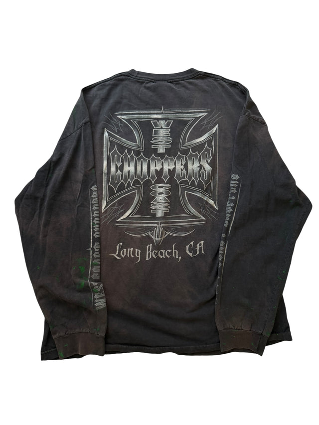 Vintage Distressed West Coast Choppers Green Splatter Long Sleeve