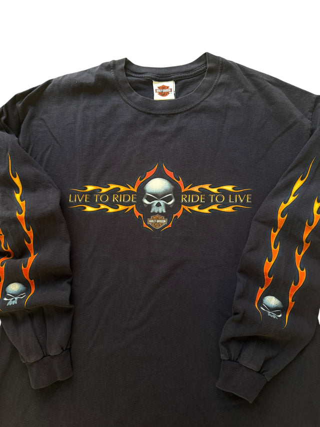 Vintage Harley Davidson Live to Ride Navy Flame Long Sleeve