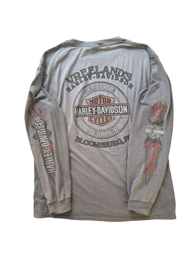 Vintage Harley Davidson Gray Red Outline Long Sleeve