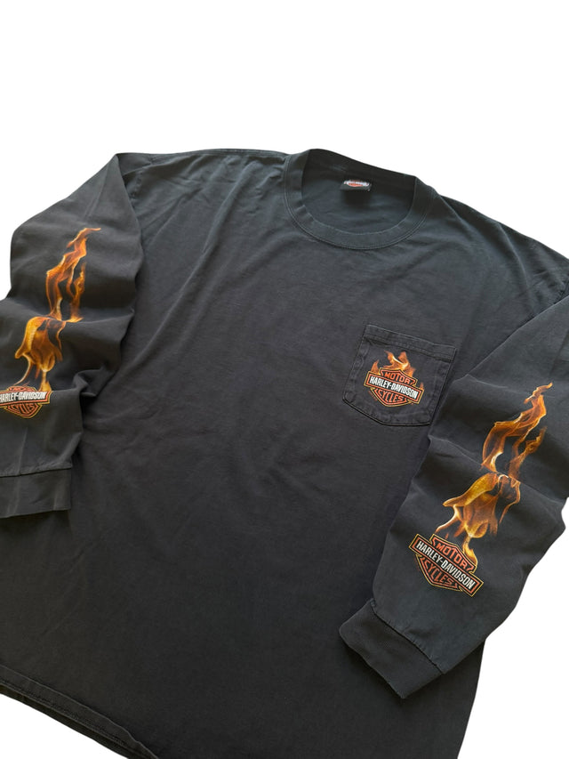 Vintage Harley Davidson Pocket Flame Long Sleeve