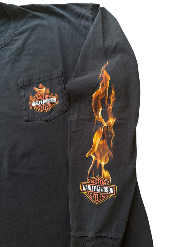 Vintage Harley Davidson Pocket Flame Long Sleeve