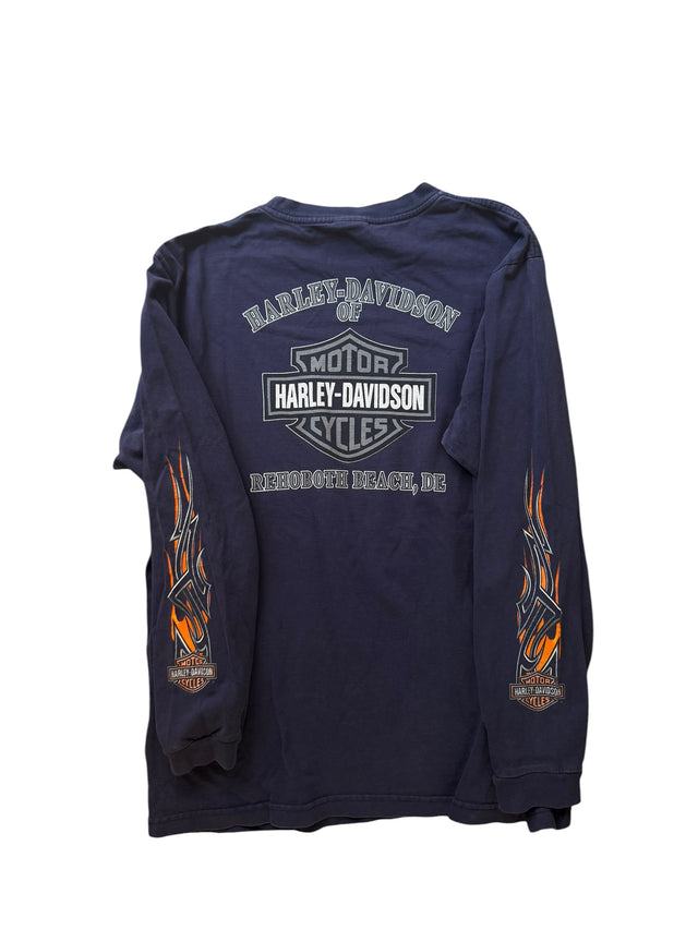 Vintage Harley Davidson Navy Pocket Hit Flame Long Sleeve