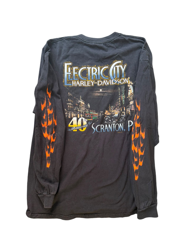 Vintage Harley Davidson Wanted Skull Flames Long Sleeve