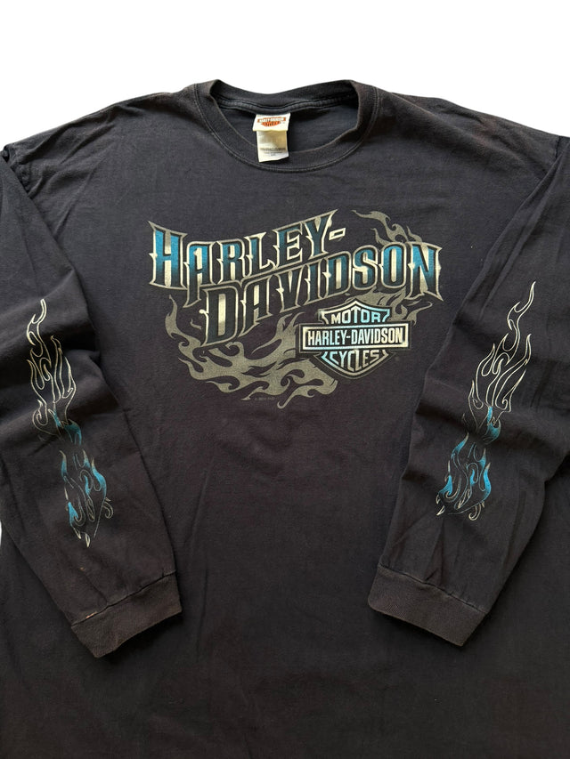Vintage Harley Davidson Navy Blue Flame Long Sleeve