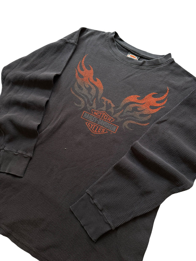 Vintage Distressed Harley Davidson Thermal Eagle Flame Long Sleeve