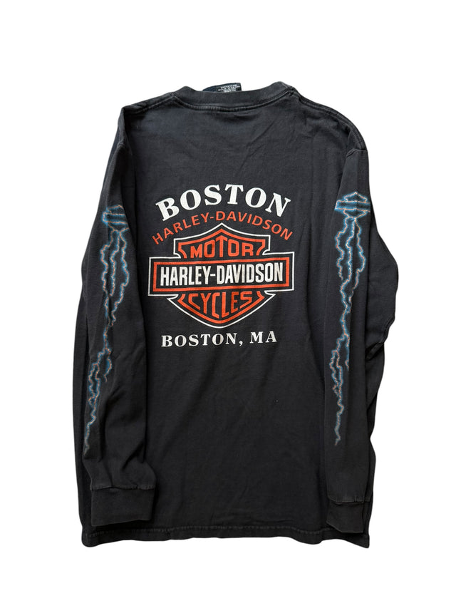 Vintage Faded Harley Davidson Navy Blue Lightning Long Sleeve