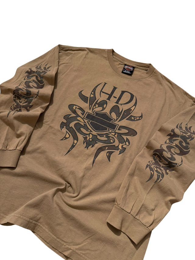 Vintage Harley-Davidson Tribal Bar & Shield Long Sleeve Tee - Smoky Mountain HD Tan