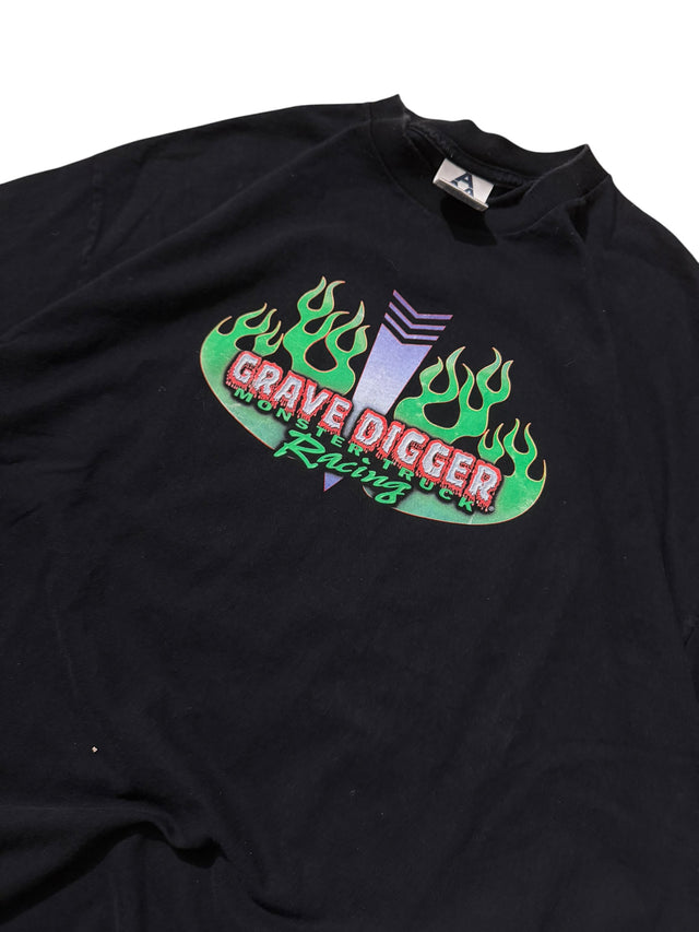 Vintage Grave Digger Monster Truck Racing Tee - Green Flames