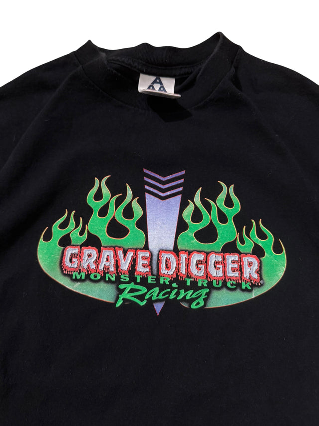 Vintage Grave Digger Monster Truck Racing Tee - Green Flames