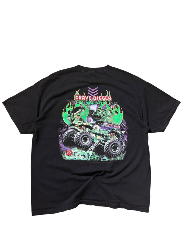 Vintage Grave Digger Monster Truck Racing Tee - Green Flames