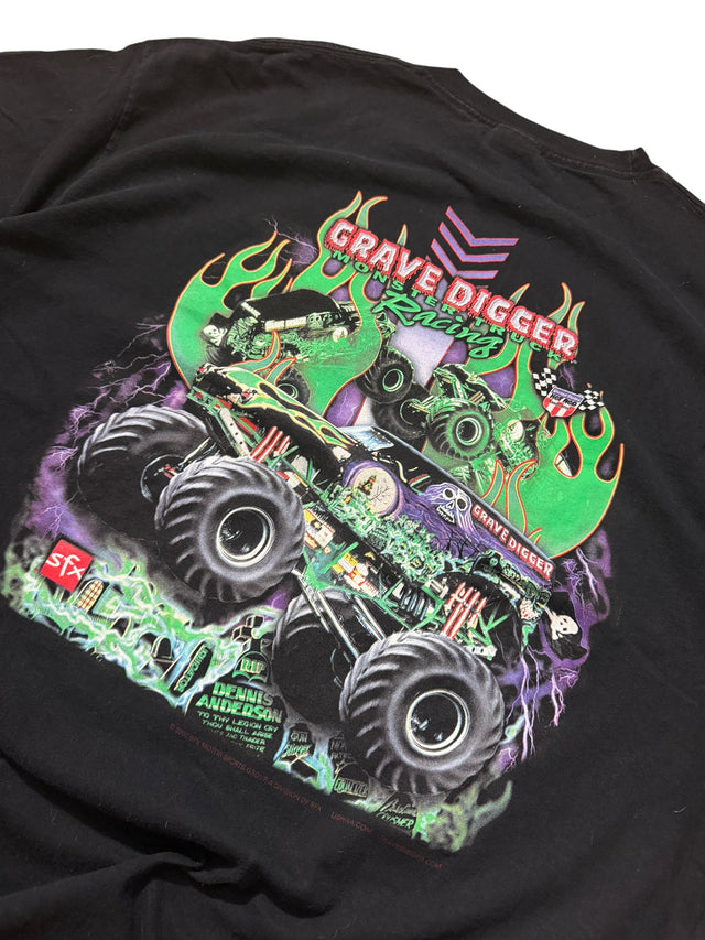 Vintage Grave Digger Monster Truck Racing Tee - Green Flames