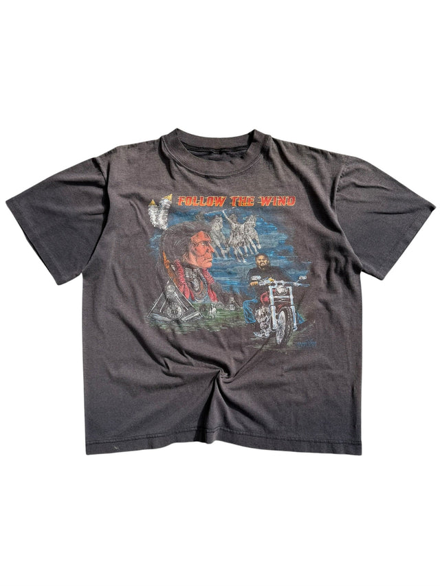 Vintage Faded Follow the Wind Biker Tee