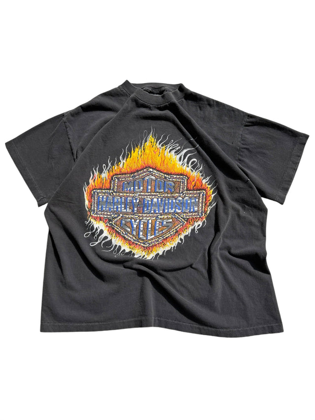 Vintage Faded Harley Davidson Flame Bar & Shield Tee