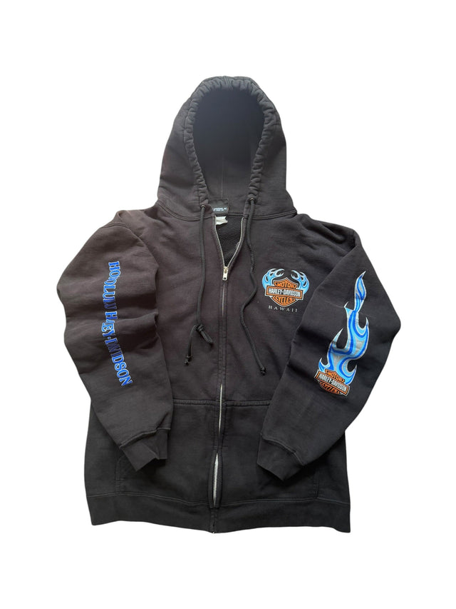 Vintage Harley Davidson Hawaii Blue Flame Zip Hoodie