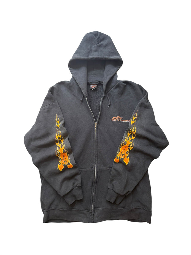Vintage Faded Harley Davidson San Diego Flame Zip Hoodie
