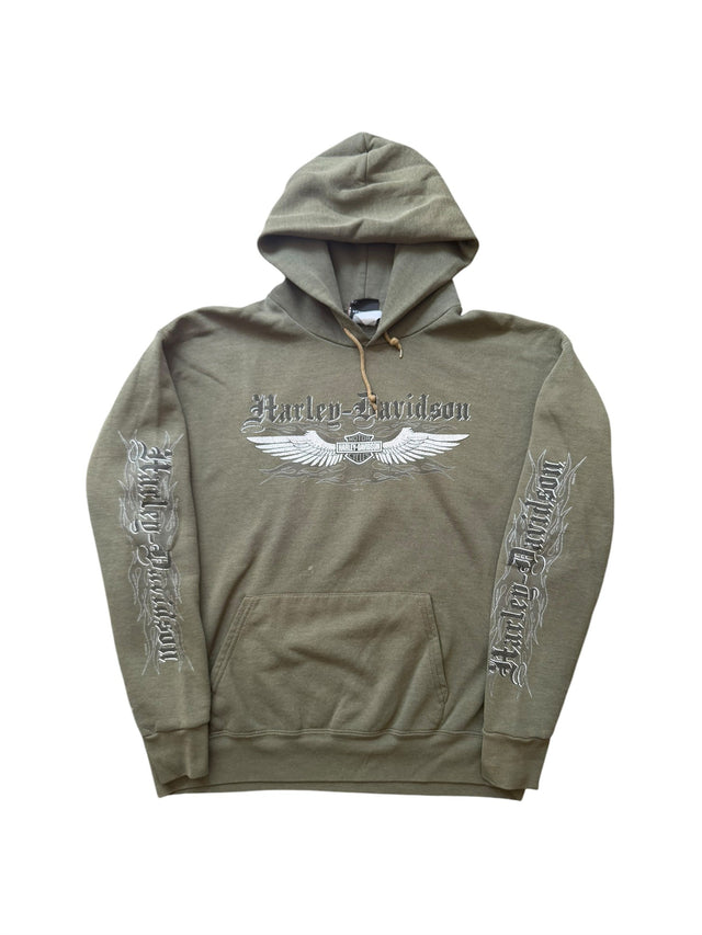Vintage Faded Harley Davidson Olive Wings Pullover Hoodie
