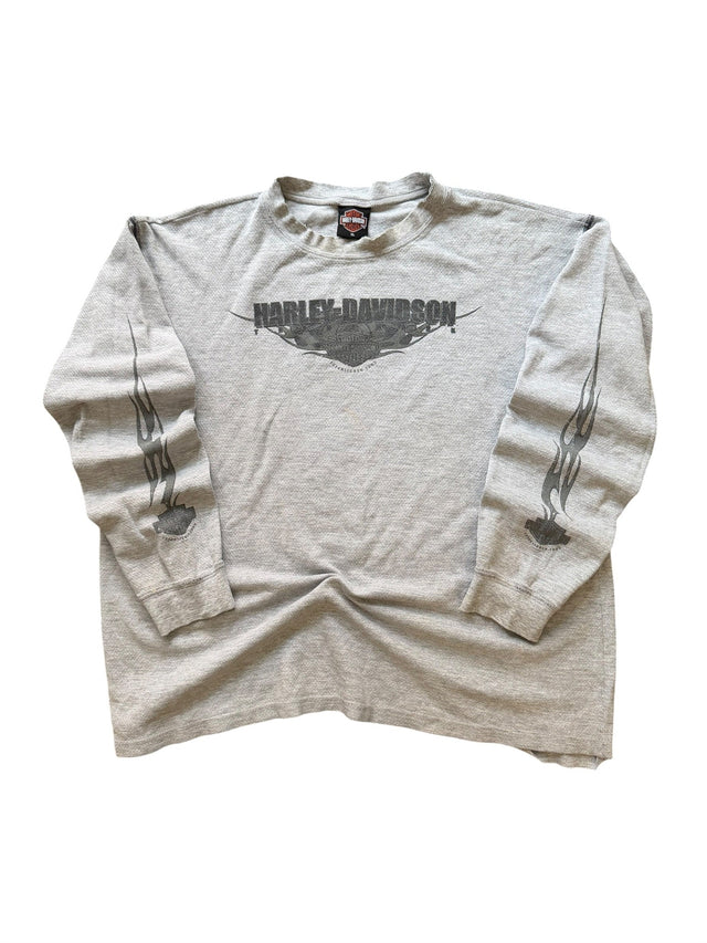 Vintage Faded Harley Davidson Gray Knit Thermal Long Sleeve
