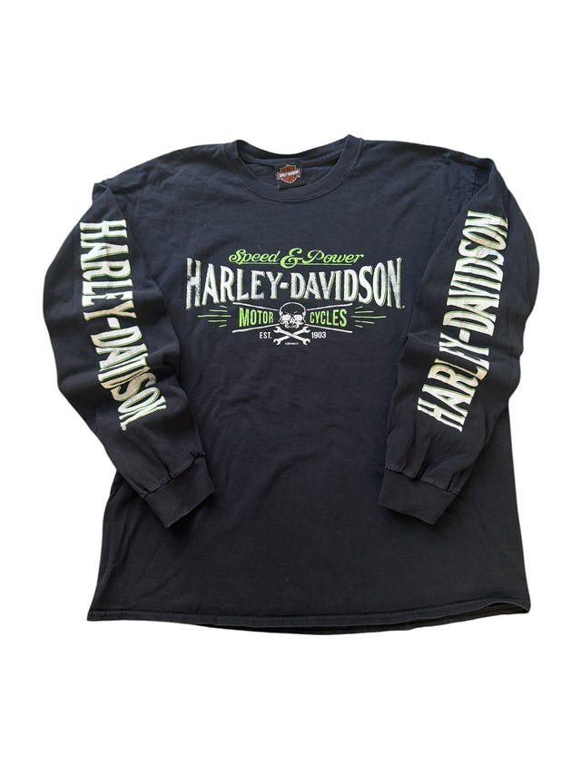 Vintage Harley Davidson Speed & Power Green Long Sleeve