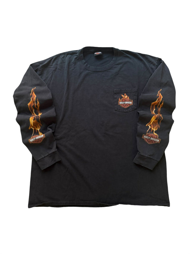 Vintage Harley Davidson Pocket Flame Long Sleeve