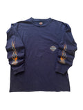 Vintage Harley Davidson Navy Pocket Hit Flame Long Sleeve