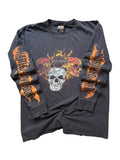 Vintage Distressed Harley Davidson Three Skulls Flame Long Sleeve