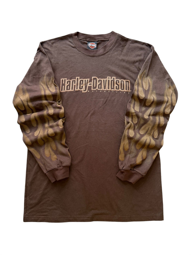 Vintage Harley Davidson Brown All-Over Flame Long Sleeve