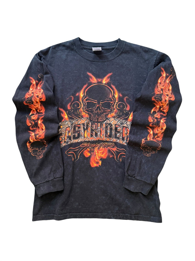 Vintage Faded Easy Riders Flame Skull Long Sleeve