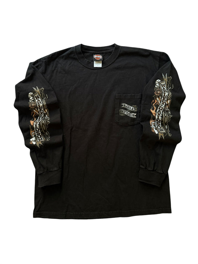 Vintage Y2K Harley Davidson Pocket Flames Long Sleeve