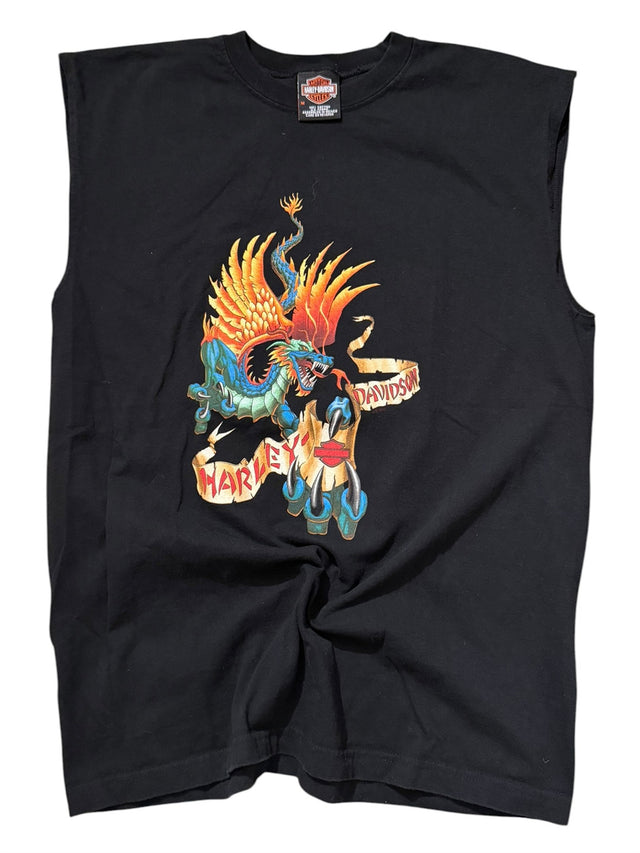Vintage Harley-Davidson Black Sleeveless Colorful Dragon Tee
