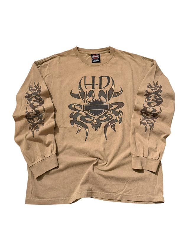 Vintage Harley-Davidson Tribal Bar & Shield Long Sleeve Tee - Smoky Mountain HD Tan