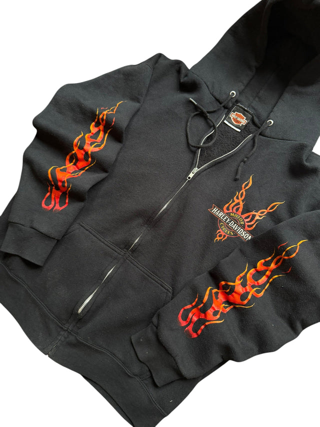 Vintage Harley Davidson Manchester Nashua Flame Zip Hoodie
