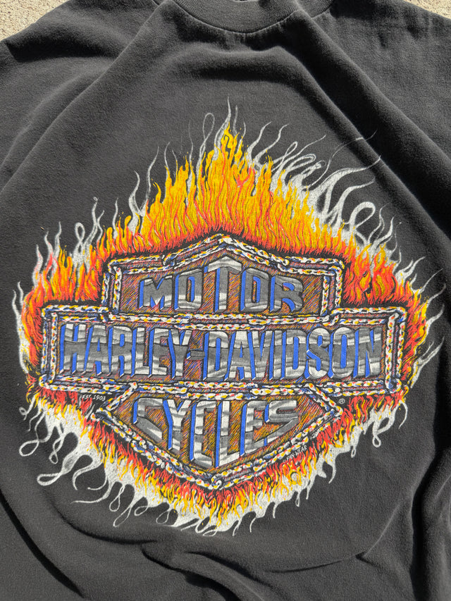 Vintage Faded Harley Davidson Flame Bar & Shield Tee