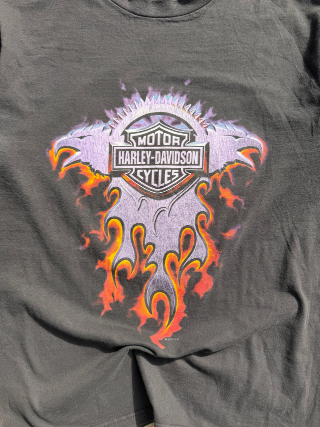2000 Harley Davidson Flame Purple Logo Tee