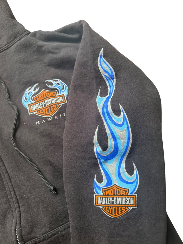 Vintage Harley Davidson Hawaii Blue Flame Zip Hoodie