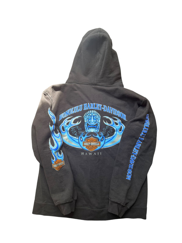 Vintage Harley Davidson Hawaii Blue Flame Zip Hoodie